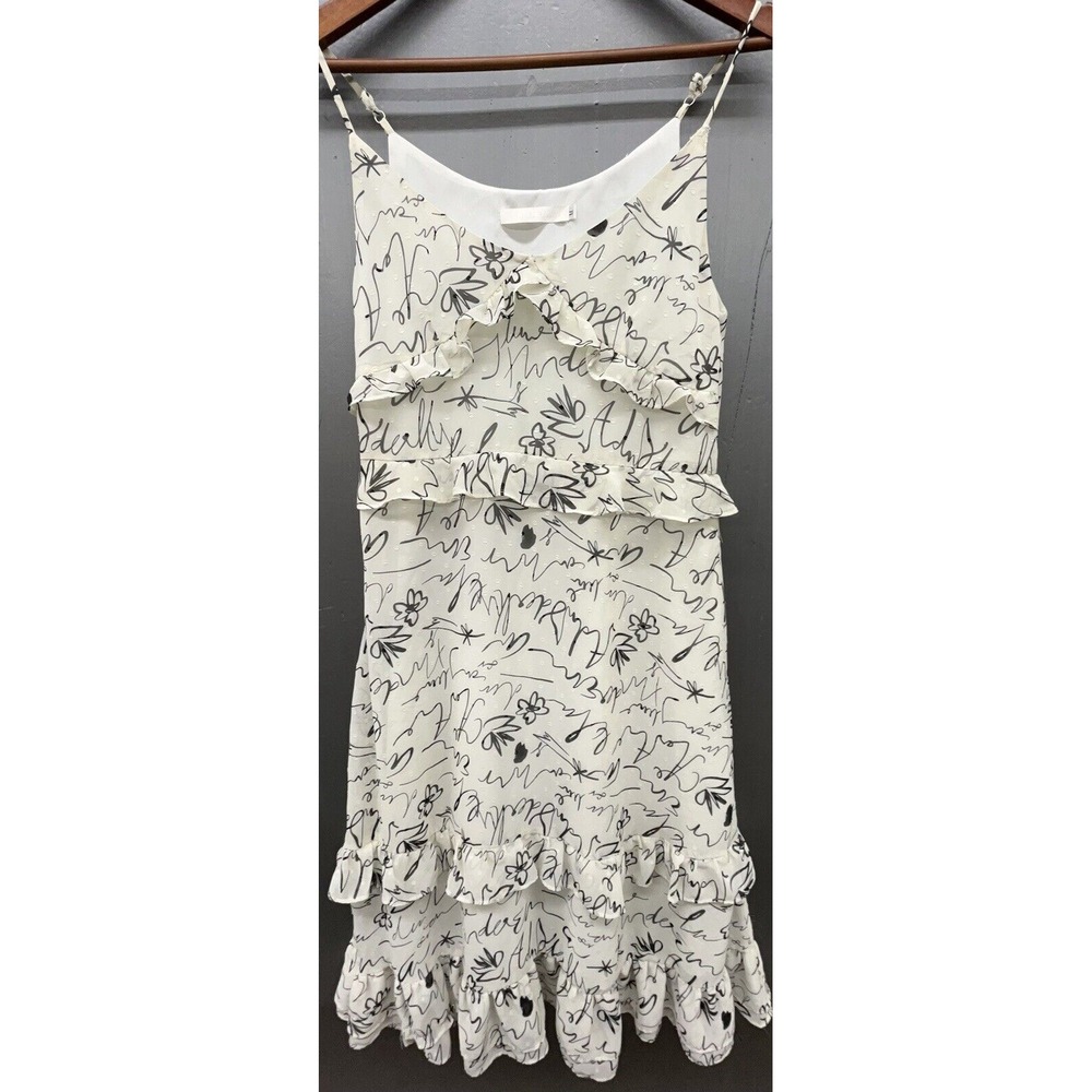 Womens Dress M Ivory Black Spaghetti Strap Layered Ruffles Wispy Feminine